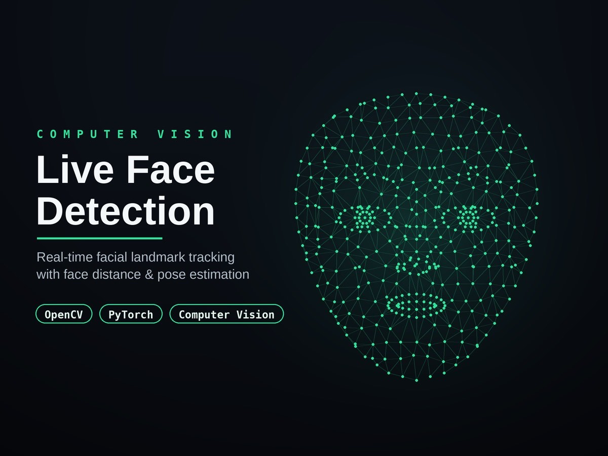 A face-landmark mesh drawn as fine green lines against black — the perception layer built for an animated AI tutor