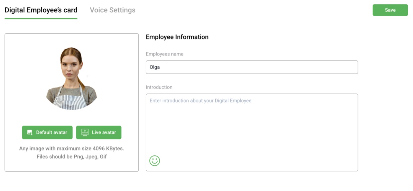 Fluvius digital employee interface — an AI assistant answering website visitors by chat and voice